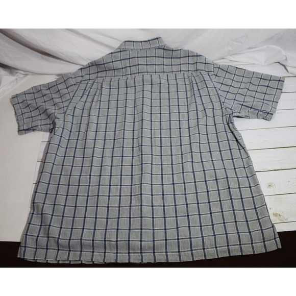 Fieldmaster Men's XL Blue Gray Check Plaid Button-up Shirt Linen Blend Pocket SS - Picture 6 of 8